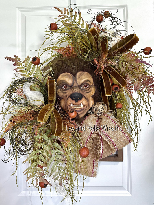 Scary Wolfman Woodsy Halloween Wreath