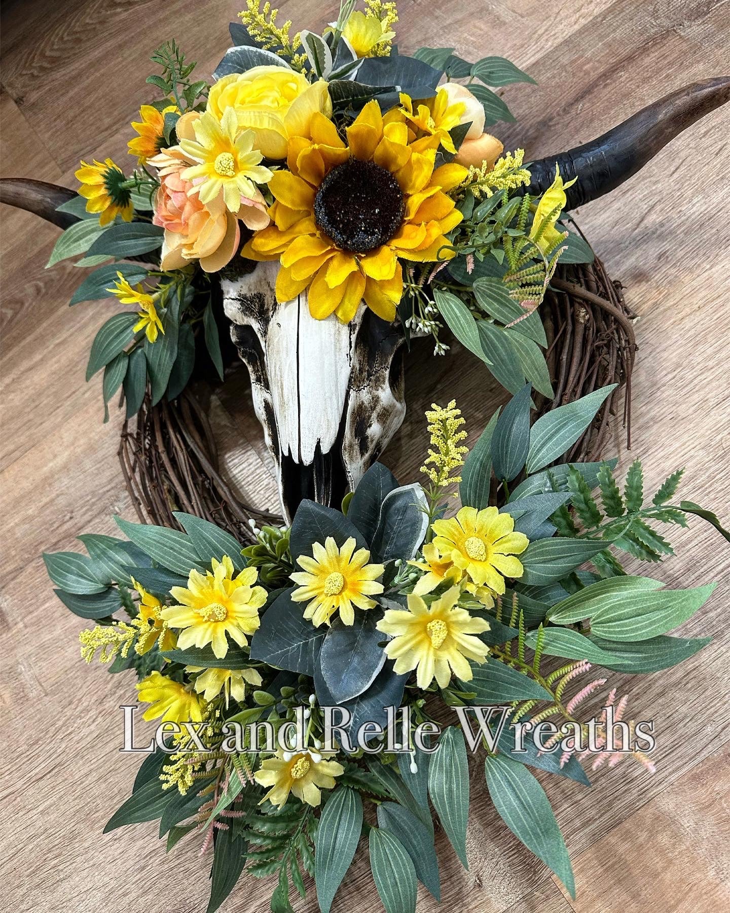 Cow Skull Rustic Sunflower Wreath
