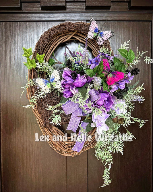 Purple Basket Butterfly and Blackberry Wreath