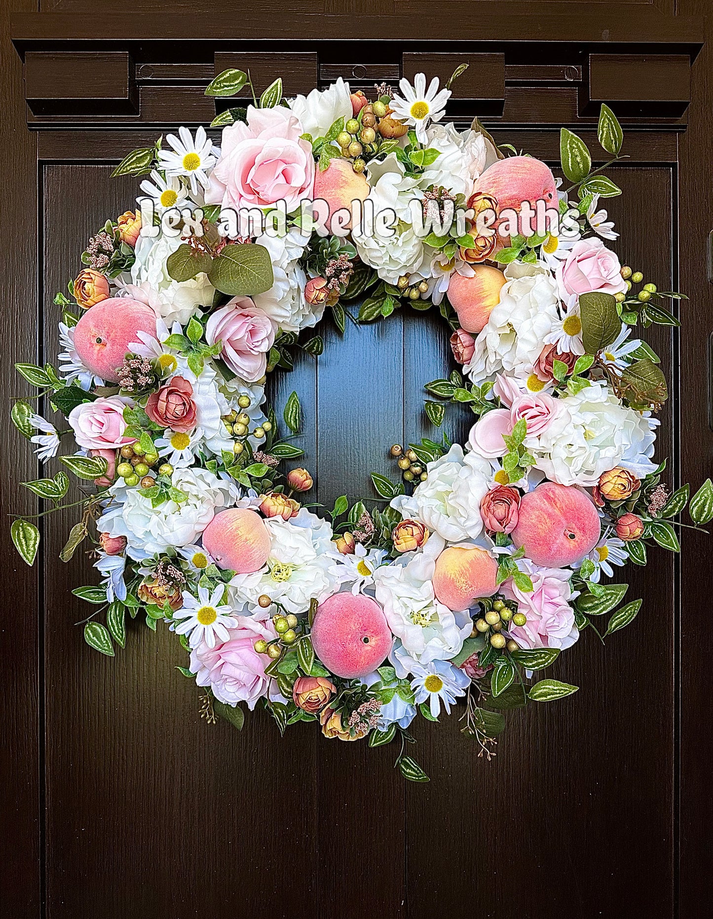 Peach Summer White Peony and Rose Wreath