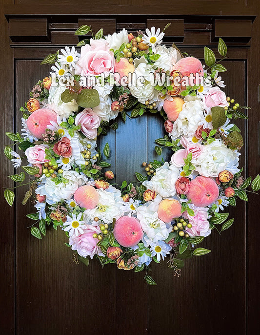 Peach Summer White Peony and Rose Wreath
