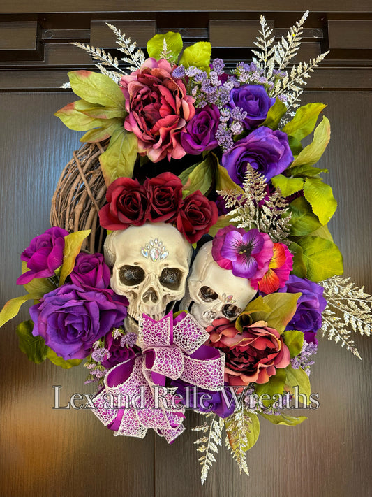 Lorena Purple Day of the Dead Jeweled Skull Wreath