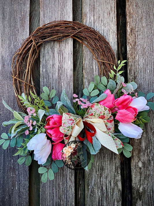 Pink and White Tulips w/ Mixed Greenery