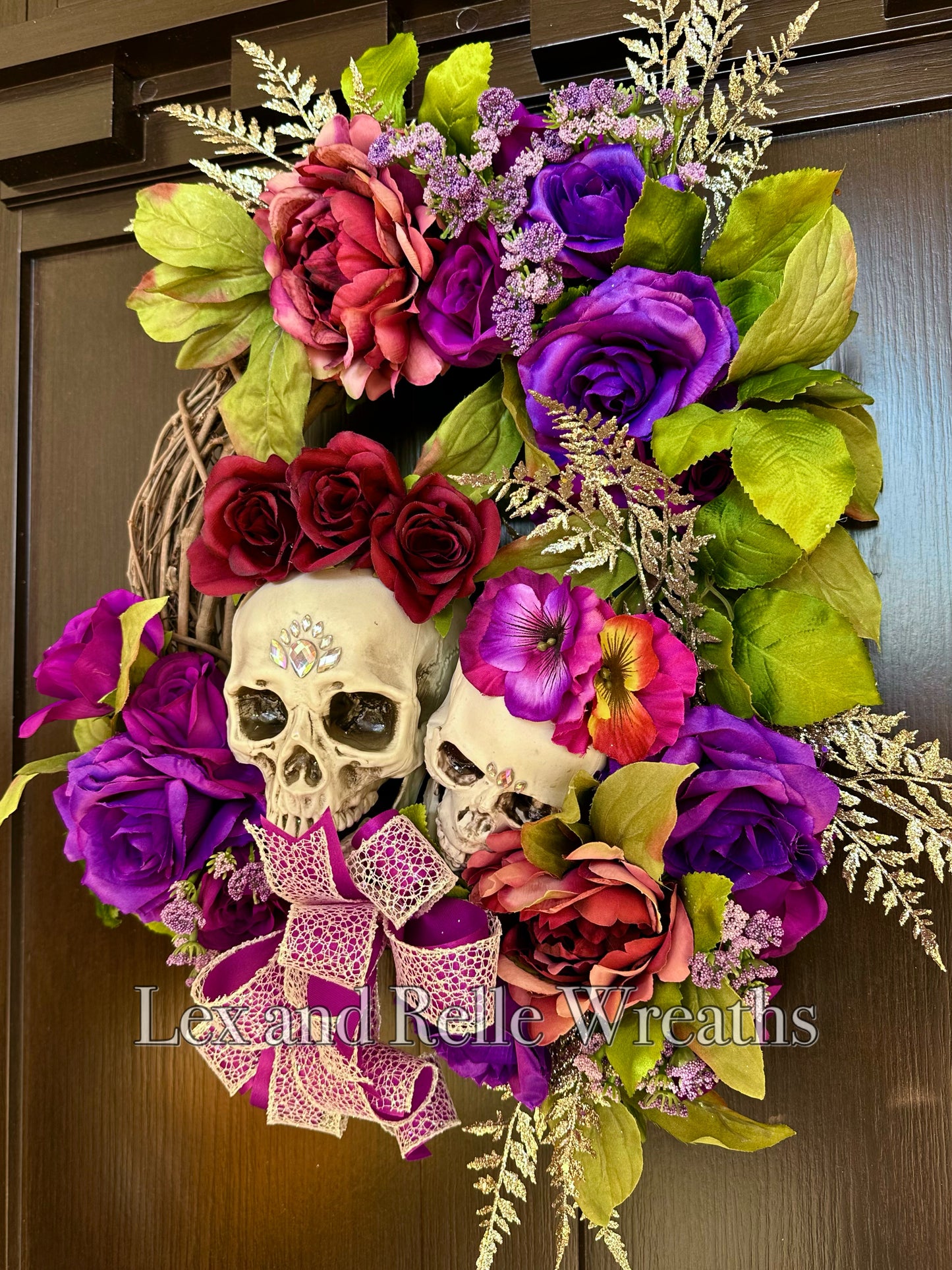 Lorena Purple Day of the Dead Jeweled Skull  Wreath