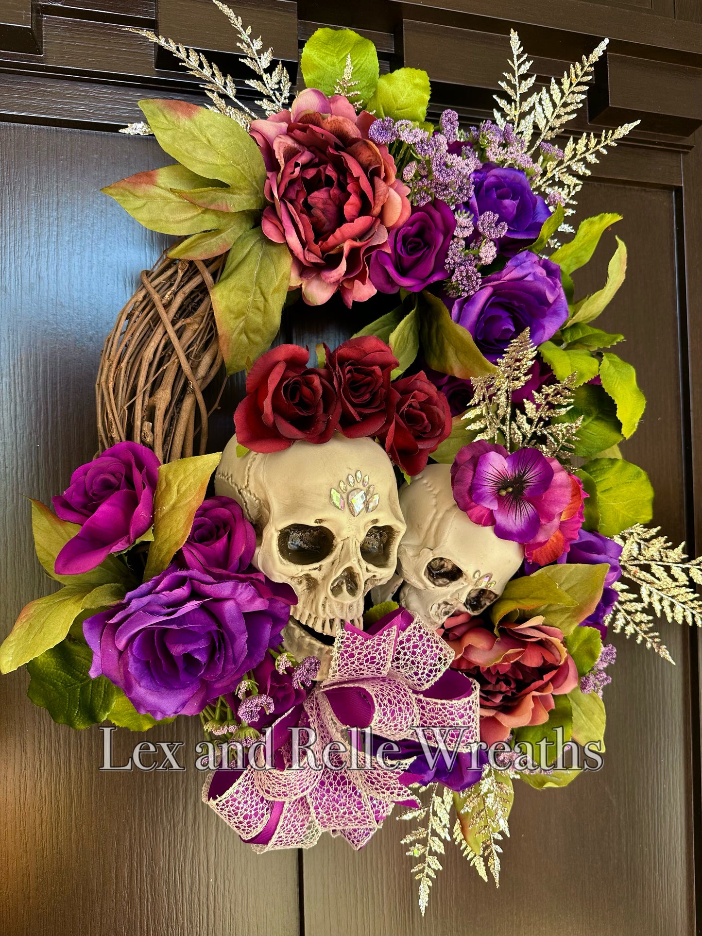 Lorena Purple Day of the Dead Jeweled Skull  Wreath